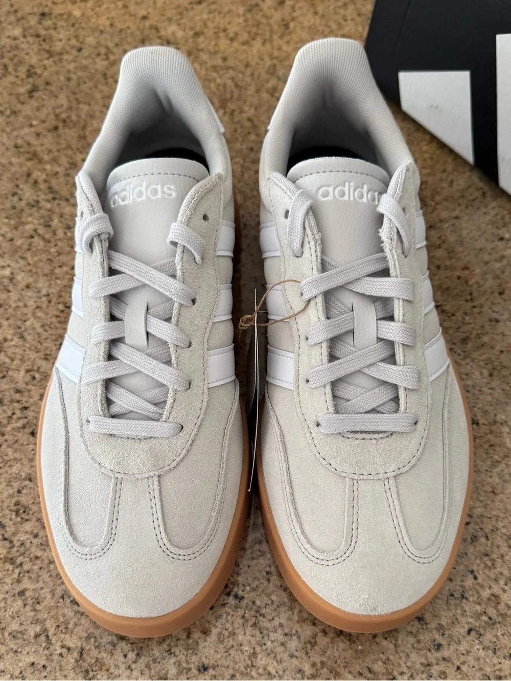 adidas Barreda Men’s Cream Suede Sneakers with White Stripes and Gum Sole NEW